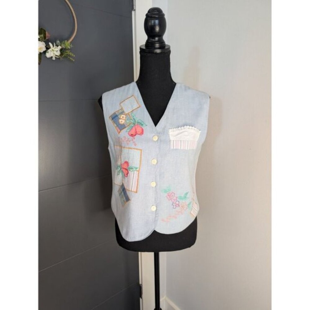 Vintage Petite Sophisticate 100% Cotton Embroidered Applique Vest Size Small
